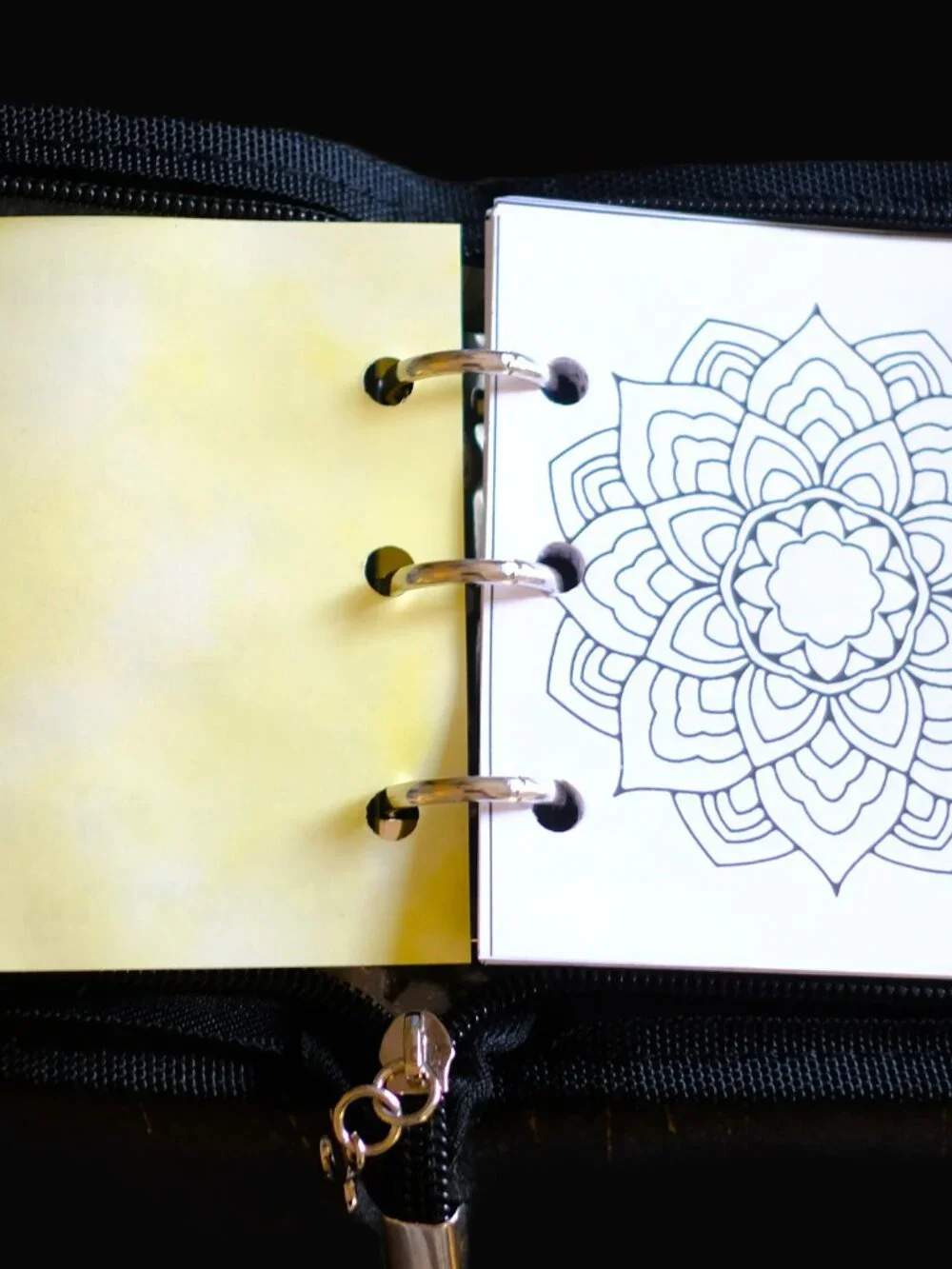 Mini Coloring Book & Pencil Set, Mandala Themed, Handmade, binder cover